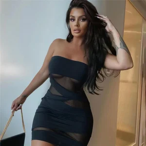 Women's Clothing Dresses 2024 winter new fashion wrap chest line collar sexy perspective slim fit wrap buttocks women dresses